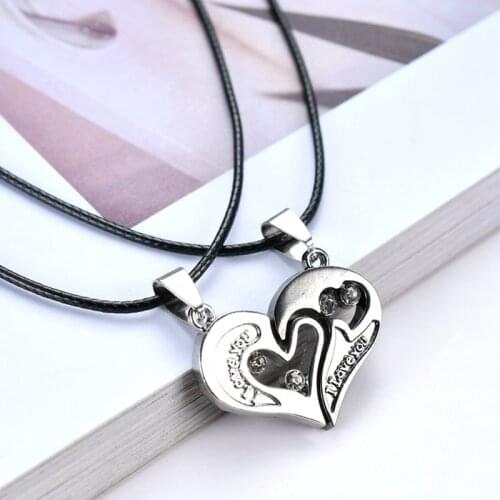 2 PCS/lot Couple Necklace Pendant Love Heart Puzzle Matching Two Halves Heart for Lovers Memorial Day Gift Paired Necklace