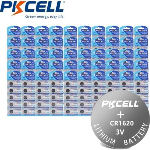 250pcs PKCELL 3V lithium battery CR1620 Button Batteries ECR1620 DL1620 5009LC Cell Coin Lithium Battery CR 1620