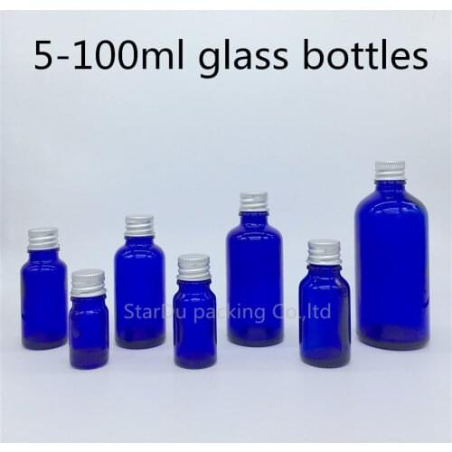 5ml 10ml 15ml 20ml 30ML 50ml 100ml blue Glass Bottle, blue Essential Oil Bottle with Aluminum cover Perfume bottles 200pcs/lot
