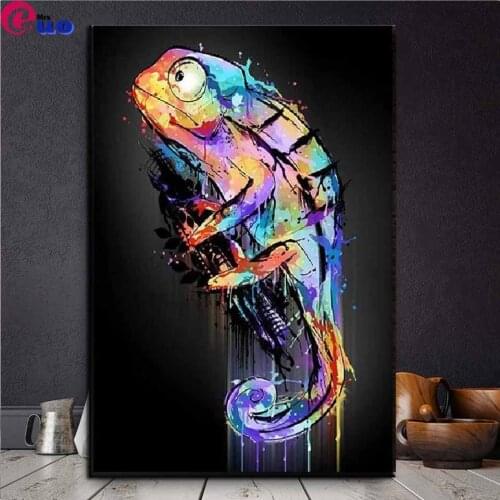 5d Diy Photo Round Diamond Painting Abstract Colorful Animal Chameleon Drill Square Mosaic Home Decor Handmade Embroidery