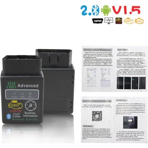 Mini ELM327 Bluetooth 2.0 V1.5 OBD2 Car Scanner Auto Diagnostic Tool Interface Scan Tool for Android Adapter Car Accessories