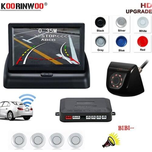 Koorinwoo Wireless Adopter Parkmaster 4.3 inch Folding Car LCD Monitor Video Parking Sensors 4 Buzzer Trajectory Rearview Camera