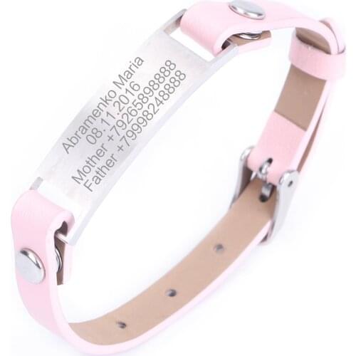 Personalized Women Leatherwear ID Bracelet Gift Lettering Name Bracelets Kids Jewelry Custom Engraved Wristband Stainless Steel