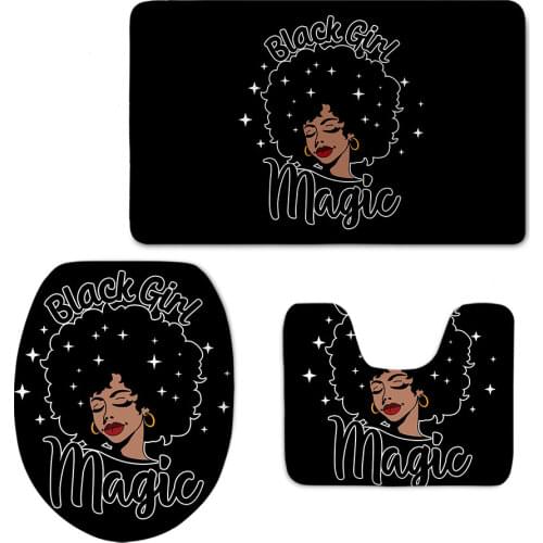 Magic Black Girls Hair Printing Toilet Seat Cover Bathroom Rugs Soft Home Commode Mats Washroom Decoration Customized 3Pcs Set