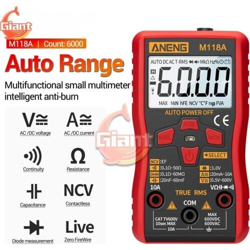 M118A Digital Multimeter AC/DC True RMS Volt Amp Ohm Voltage Resistance Universal Meter Testers Automatic Range LCD Backlight