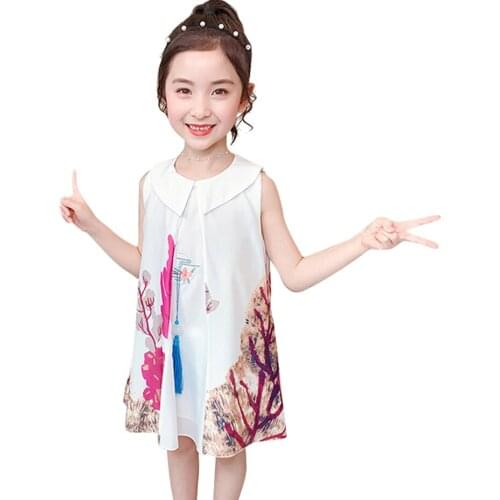 Kids Summer Dresses For Girls Floral Pattern Girl Party Dress Sleeveless Children Dresses Casual Style Childrens Clothing
