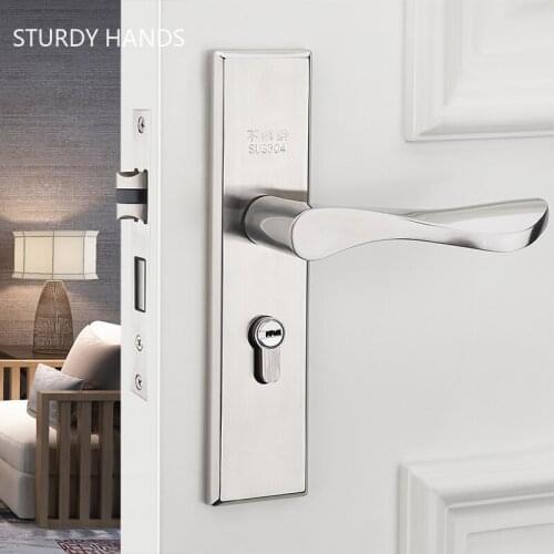 European Stainless Steel Mute Door Lock Indoor Universal Deadbolt Lock Bedroom Security Door Handle Locks Furniture Hardware