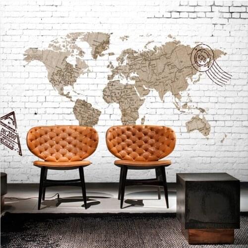 Milofy manufacturers custom retro world map white brick wall background wallpaper mural