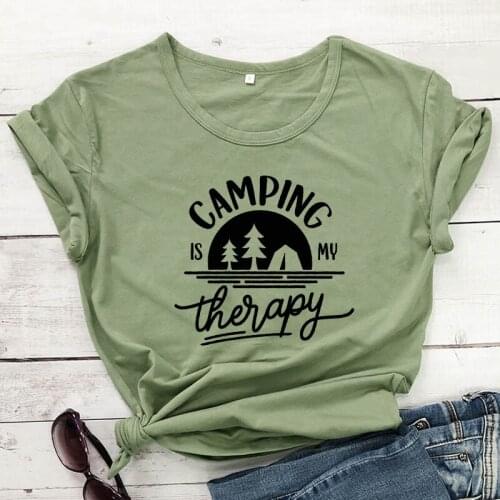 Camping Is My Therapy 100% Cotton T-shirt Funny Unisex Camping Tshirt Casual Women Graphic Adventure Outdoorsy Summer Tees Tops