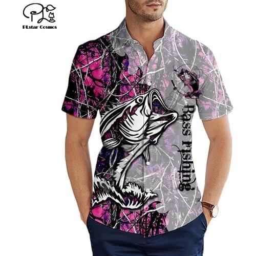 Hawaiian beach summer Fashion Short sleeve shirt animal Bass Fishing Camo Print 3d Mens Shirt Harajuku Tee shirts Drop shipping