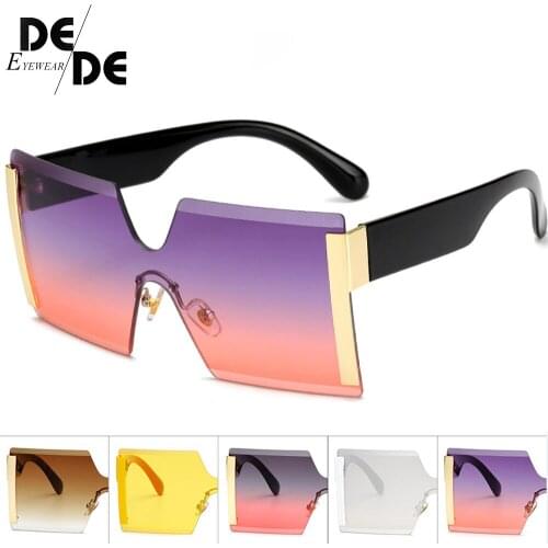 Hot Sale Oversized Square Rimless Sunglasses Women Brand Designer Flat top Big Sun Glasses Female One Piece Travel