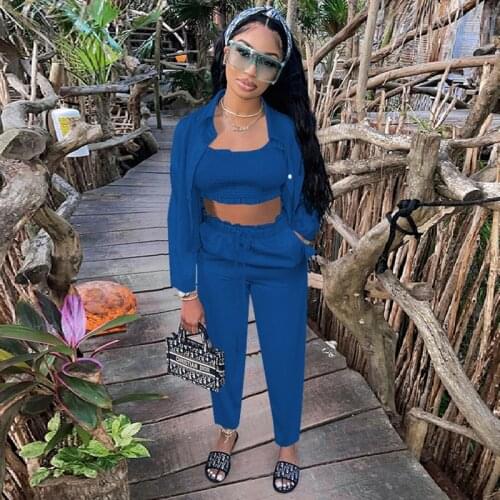 3-piece Set Women Autumn Sexy High Elastic Long Sleeve Shirt Top+Tube Top+Pants Sets Club Outfits Streetwear Wholesale Items