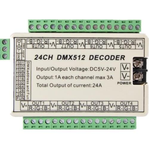 DMX512 decoder led controller 24CH DC 5-24V 1pcs led light strip DMX-RELAY-24 channel relays use for led lamps rgb controller