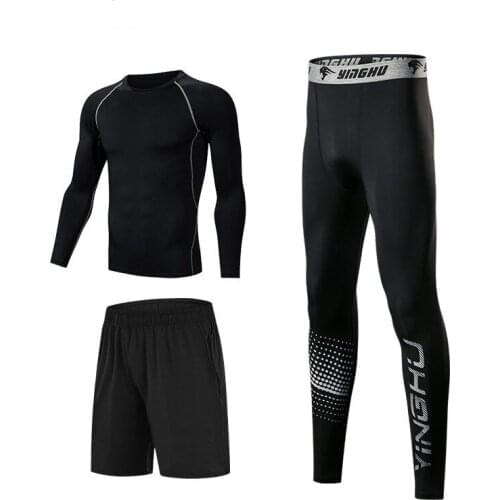Quick Dry 2 Pieces Sports Suits Mens Running Sets Jogging Basketball Underwear Sportswear Gym Tights Tracksuit Training Clothes