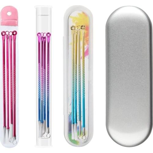 4PCS Acne Blackhead Comedone Black Spot Pimple Blemish Remover Skin Care Women Beauty Acne Treatment Pore Cleanser Needle Hook