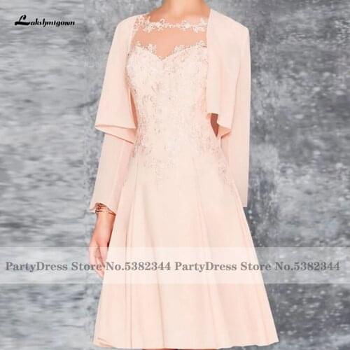 Lakshmigown Modest Pink Mother of the Bridal Dress Lace Appliques 2021 Abito Mamma Sposa Guest Party Gowns with Jacket Knee