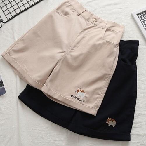 Summer Kawaii Shorts Women Bottoms Japanese Cute Cartoon Dog Pattern Student Wide Leg Shorts Teen Loose Casual High Waist Short