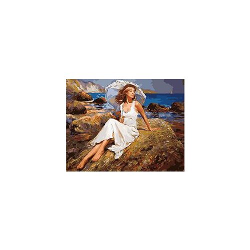 MaHuaf-W154 sexy woman with umbrella by the seaside DIY oil painting by numbers coloring on canvas home decor