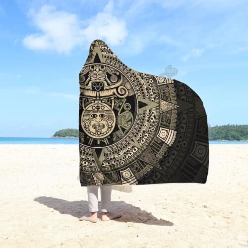 Aztec Mexican 3D Printed Wearable Blanket Adults For Kids Various Types Hooded Blanket Fleece blanket 01