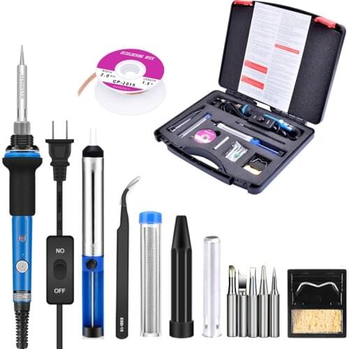 New 60W 110V 220V Soldering Iron Kit Electric Adjustable Temperature Soldering Iron With Soldering Iron Tips Stand Tools