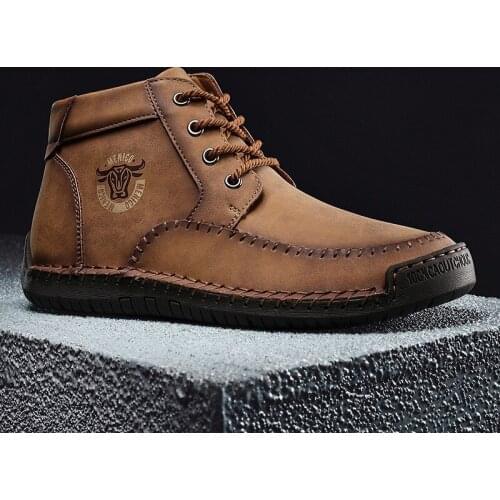 New Top Quality Microfiber Leather Mens Walking Shoes Ankle Boots Handmade Flat Boots Outdoor Autumn And Winter Shoes Size 38-48