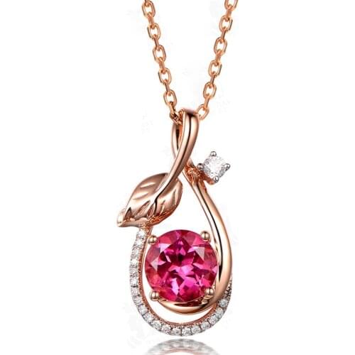 14K Rose Gold Leaf Necklace Pendant Women Charm Rubellite Gold Pendant Chain Luxury Jewelry for Women Christmas Necklace Gift