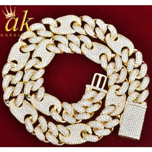 12MM Gold Color Cuban Link Necklace Bling Mens Hip hop Jewelry Copper Iced Out Zircon Cuban Chain 18" For Gift