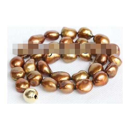 Genuine 18" 9-10mm baroque coffee freshwater pearls necklace j10995