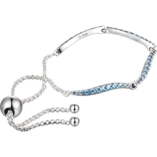 Blue Wavy Slider Bracelets 100% 925 Sterling Silver Jewelry Free Shipping