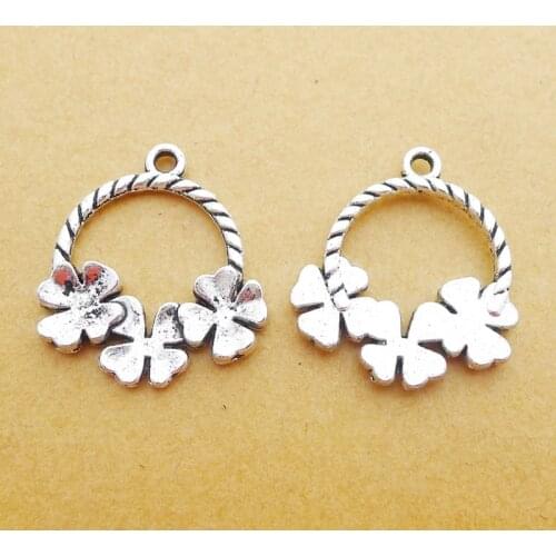 RAINXTAR Antique Silver Color Earring Making DIY Flower Dangling Charms 20pcs 21*24mm AAC291