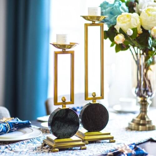 Ever Light Luxury Candlestick Nordic Style Gold Metal Candle Holder Marble Living Room Bedroom Center Table Wedding Decoration