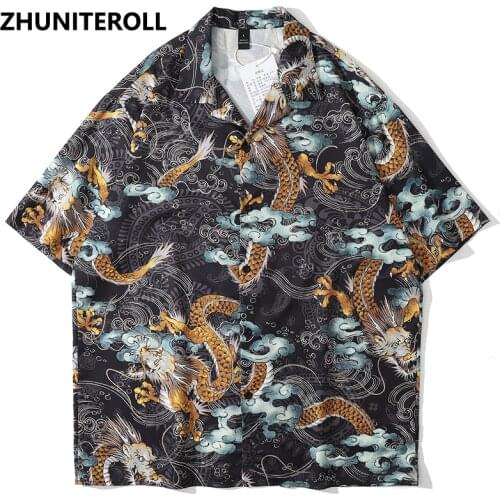 Dragon Clouds Print Hawaiian Beach Shirts Hip Hop Short Sleeve Button Up Streetwear Japanese Shirt Mens Fashion Clothing Trends