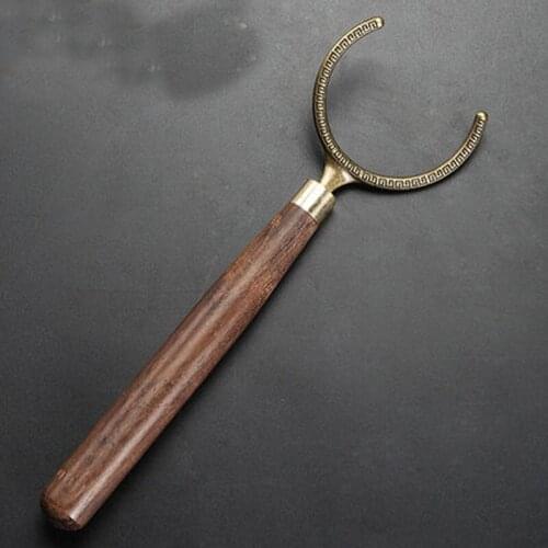 Ebony wood handle copper tea cup clip Anti-scald fork cup holder Utensils Kung Fu Cup holder tea ceremony accessories tea tools