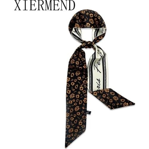 Spring summer new scarves ins floret double-side small scarf French hair band narrow slender little ribbon women skinny scarf