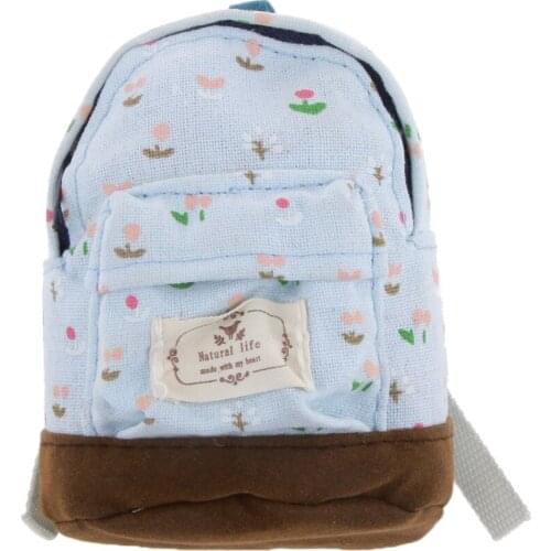 1:6 Scale Dolls House Miniature Blue Floral School Backpack Rucksack Shoulder Bag