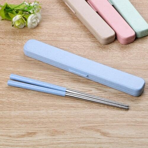 HILIFE 304 Stainless Steel Wheat Straw with Storage Box Portable Travel Chopsticks Food Sticks Chinese Chopsticks 1 Pair