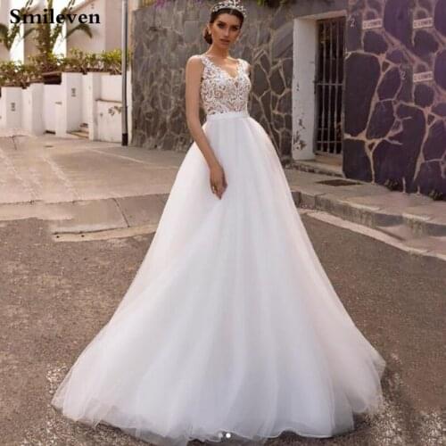 Smileven Boho Wedding Dress 2021Top Lace Bridal Gowns Backless V Neck Vestido De Noiva Lorie Wedding Gowns