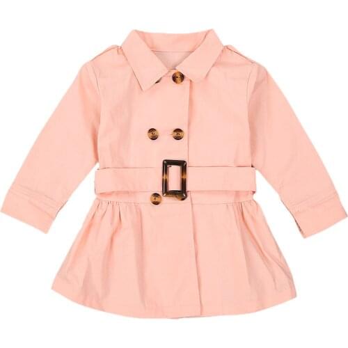 Toddler Girls Button Trench Coat Windbreaker Peacoat Winter Overcoat Jacket Coat Dress Kids GIrl With Belt Children Clothes