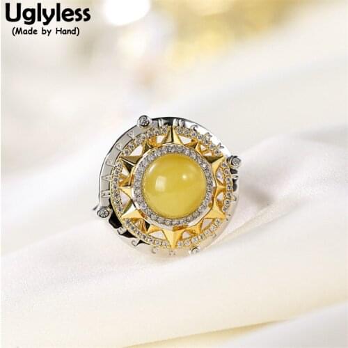 Uglyless Spinning Shiny Sun Rings for Women Gemstone Blue Perot Amber Ring LOVE HOPE HAPPY LUCKY Gifts Jewelry 925 Silver Zircon