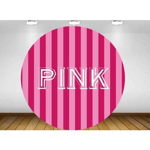 Pink stripes Round circle background Backdrop baby shower photo booth 16th girl birthday Party banner table Cover plinth 417