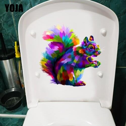 YOJA 23.5×22.1CM Creative Colored Squirrel Bathroom Decor Personality WC Toilet Sticker Wall Decals T1-2866