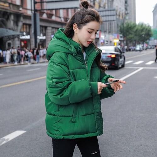 2020 Fashion New Autumn Winter Jacket Women Hooded Coat Short Slim Zipper Solid Parkas Thicken Warm Student Winter Outerwear