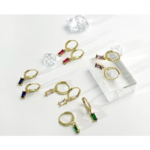 VENTFILLE 925 Sterling Silve Square Hoop Earrings Female Fashion Gold-Plated Colored Rectangular Small Square Diamond