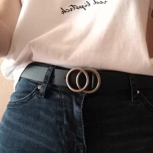 Women PU leather belt Pearl Metal Heart Double Ring Buckle Waist Belts Ladies Leisure Dress Jeans Wild Casual Retro Waistband Z2