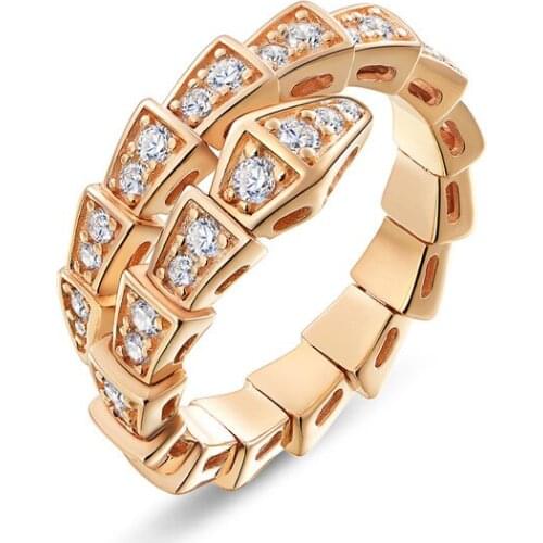 QTT Newest Fresh Snake Drop Design Ring for Women Dazzling CZ Stone Finger Rings 925 Sterling Silver Wedding Trendy Jewelry