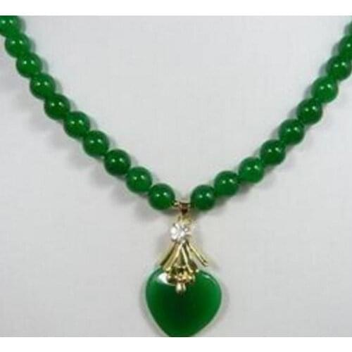 Ping Noblest ladys 8mm green Natural jade necklace 17 inch Heart Pendant