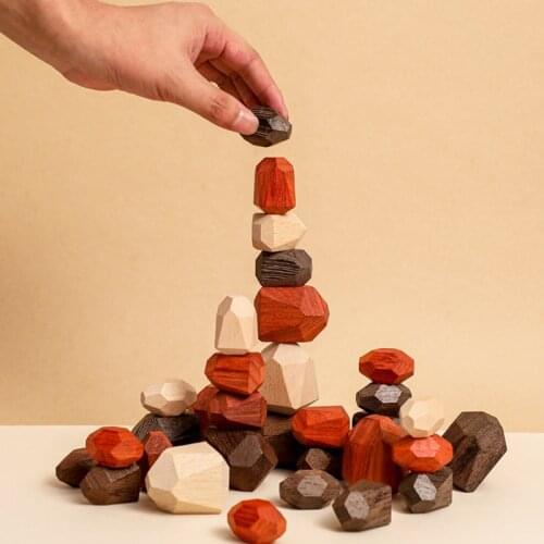 18pcs Baby Wooden Toys Wooden Stacking Blocks Set Balancing Stacked Stone Building Block Game Rainbow Creative Montessori Toys