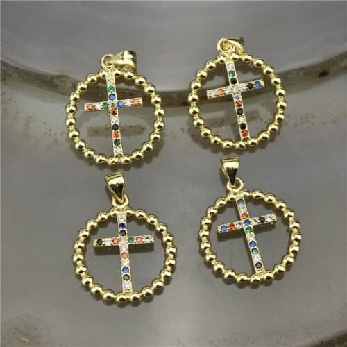 20mm 20pcs/lot Fashion cz cross charm pendant,cubic zirconia micro pave round cz pendant,cz necklace/earring jewelry component