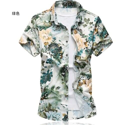 2021 Hot Cotton Shirt Short Sleeve 7Xl Summer New Large Size Flower Shirt Outdoor Beach Shirt High Quality Stretch Silk