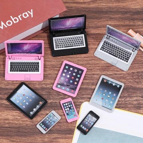 3Pcs/Set Simulation Mini Laptop Computer Tablet Cell phone Dollhouse Miniature 1:12 Alloy Crafts Dollhouse Decor DIY Accessories